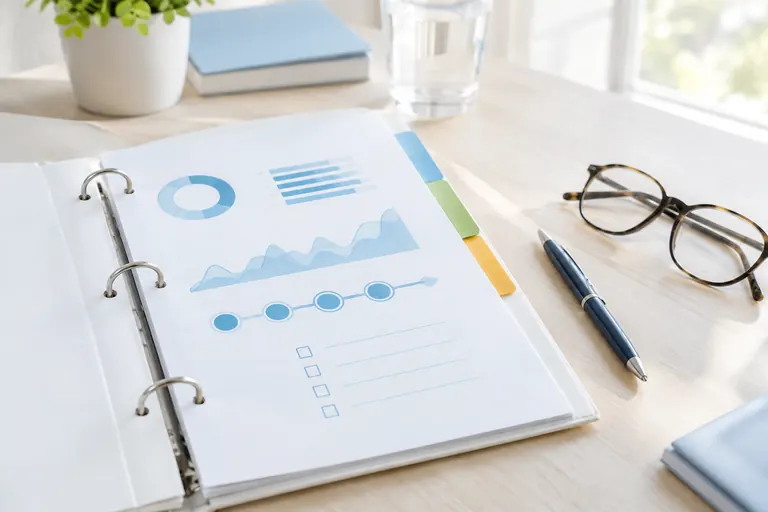Classeur ouvert à onglets colorés symbolisant une charte SEO interne partagée par les équipes