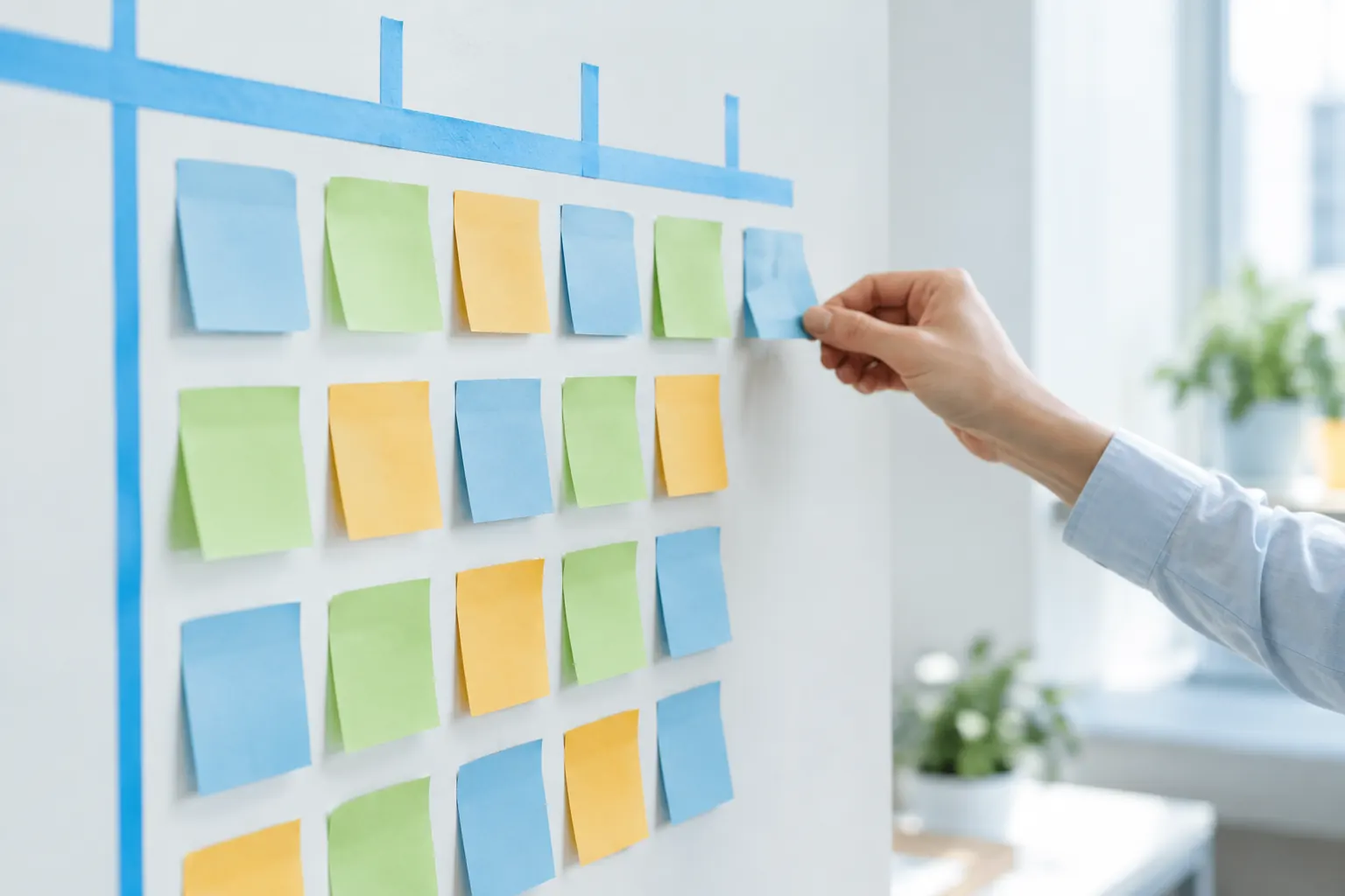 Grille de post-it en matrice de compétences, support d’un plan de formation SEO pour une équipe marketing